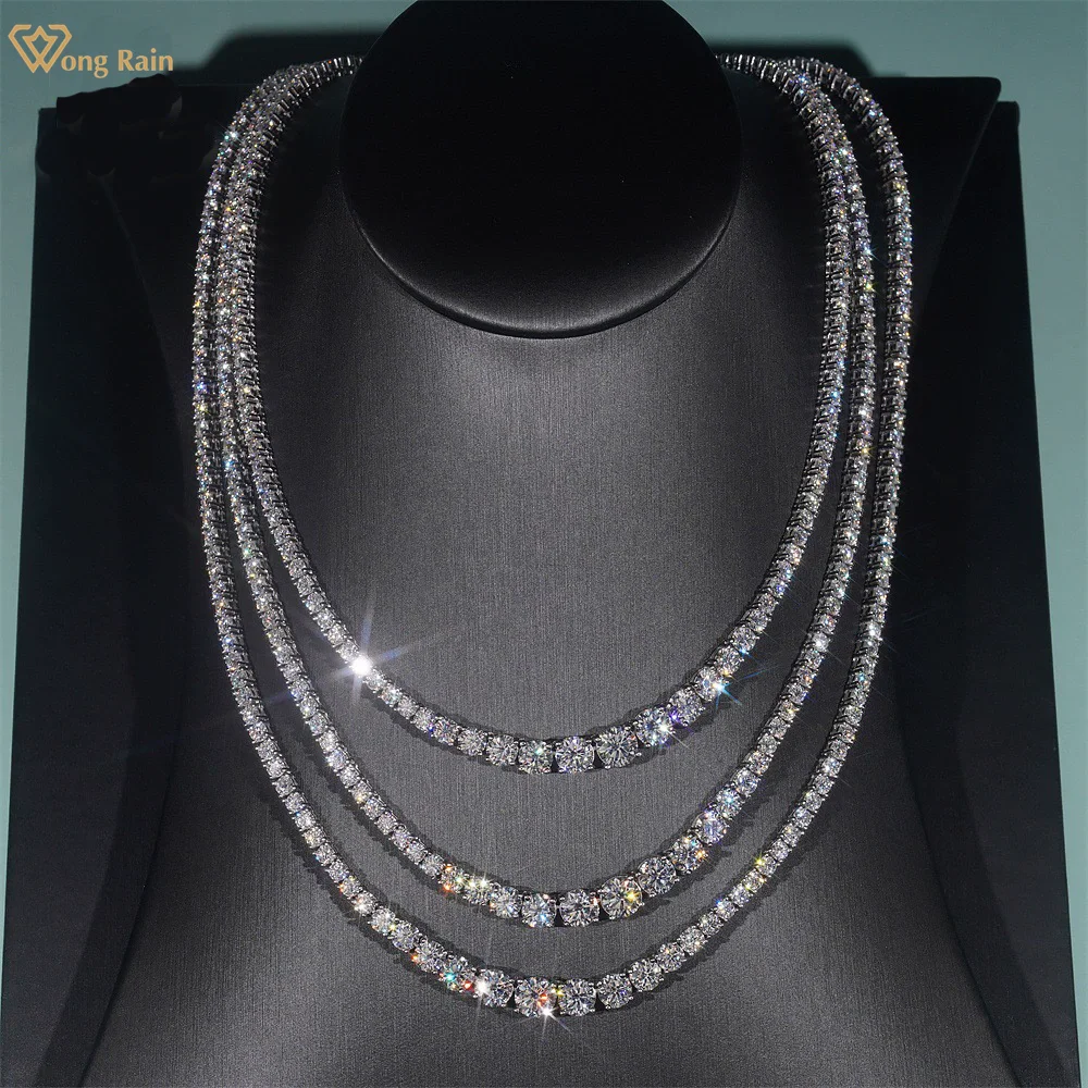 

Wong Rain Hip Hop 925 Sterling Silver VVS1 3EX D Color Real Moissanite Diamonds Gemstone Tennis Chain Necklace Fine Jewelry GRA