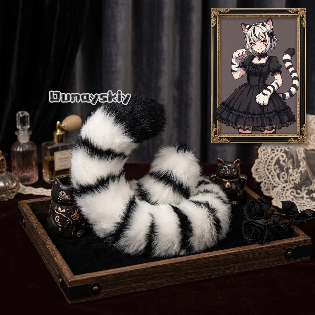 KS*22Halloween Plush Furry Tiger Big Tail Fursuit Part Furry Cat Beast Tail Cos Prop For Convention Furry Performance Accessory