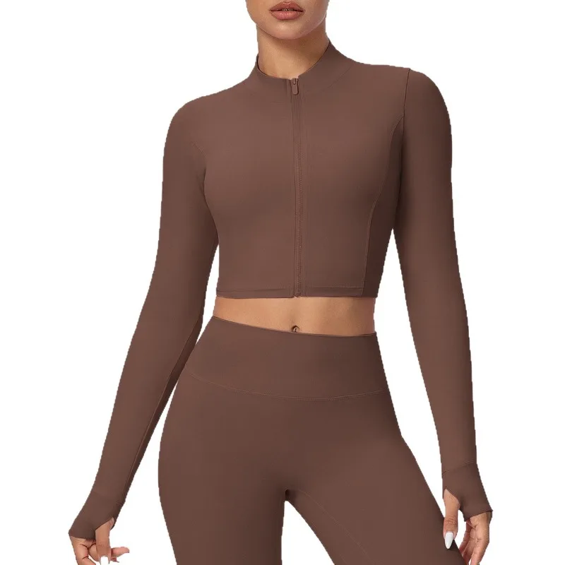 

New Women's Yoga Coat Solid Color Brushed Zipper Short Long Sleeve Jacket Yoga Wear Sports Running Fitness Yoga Top