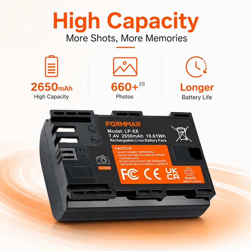 LP-E6 LP-E6N Battery 2650mAh Replacement for Canon EOS 5D Mark II III IV 6D 7D 80D 70D 60D Digital Camera Li-ion Batteries view 3
