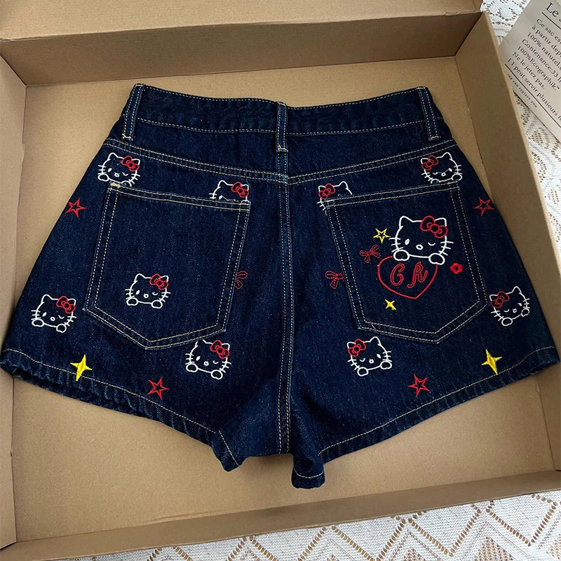 

Supzoom New Arrival Loose Casual Summer Top Fashion Cotton Embroidery Beading Hello Kitty Summer Denim Shorts