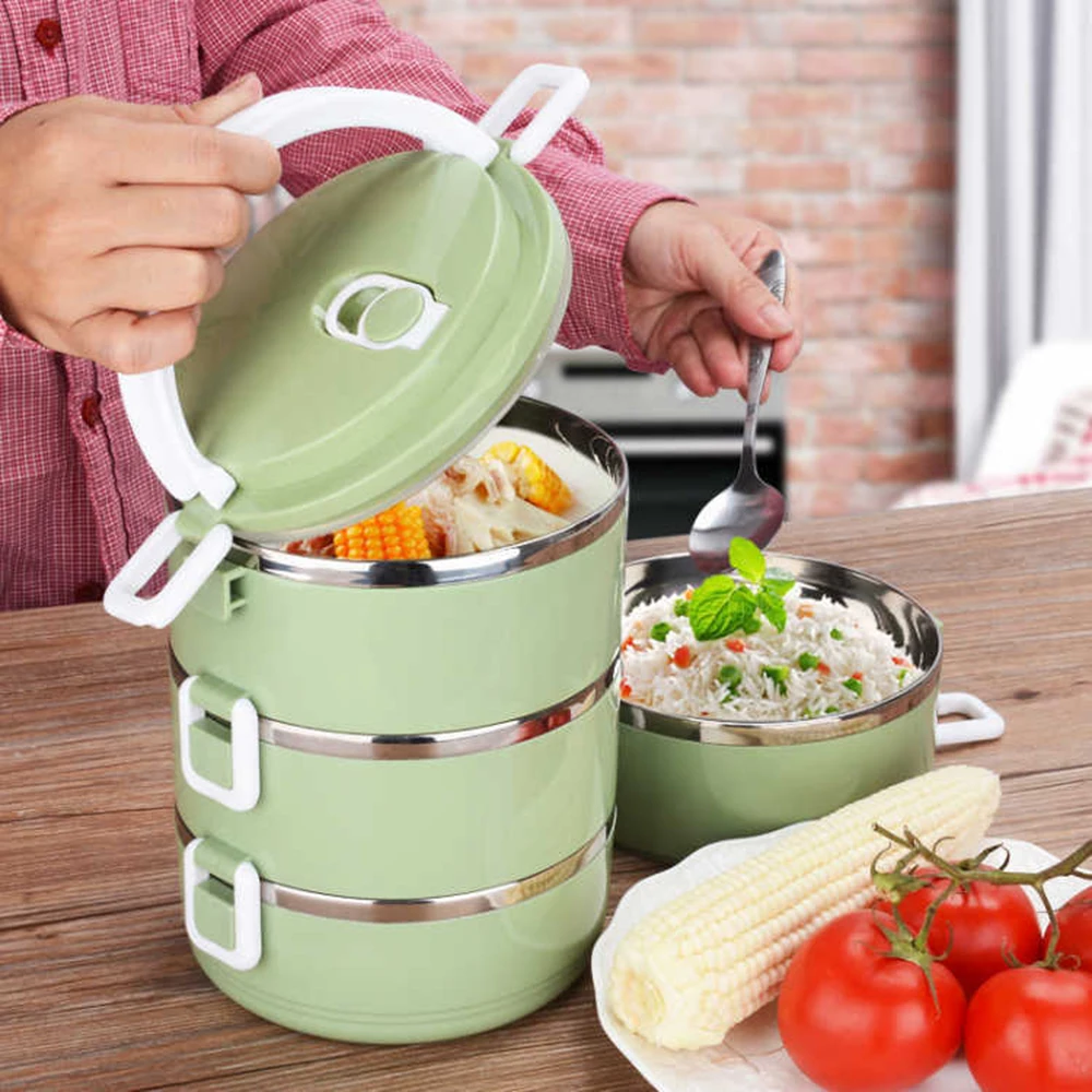 Stainless Steel Lunch Box Multi-Layer Insulation Lunch Box Thermal Food Container Blue Green Bento Box Leak-proof Container