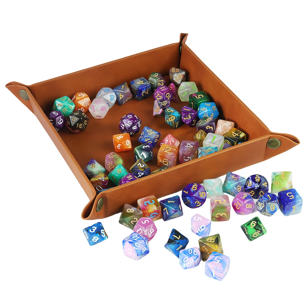 Dice Tray Portable and Folding Dice Hold Box Double Sided of PU Leather for DND Dice Board Games Accessories