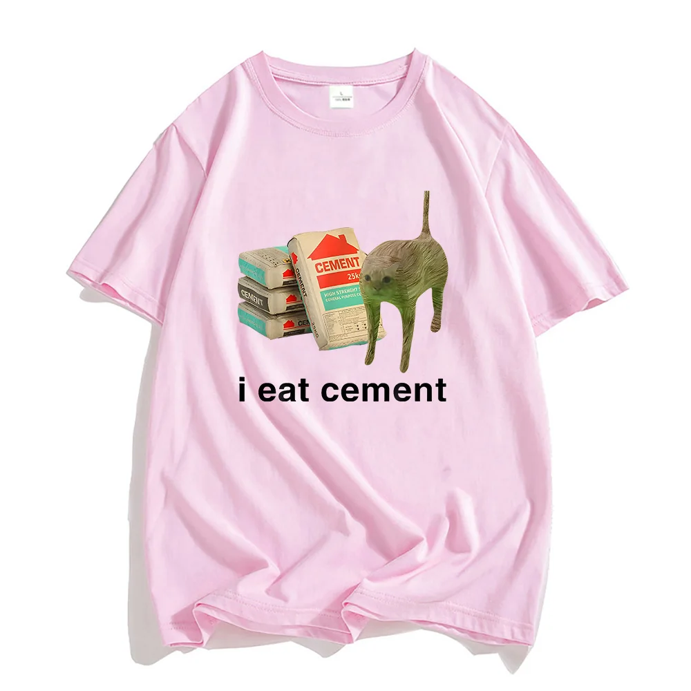 I Eat Cement Cat T-shirts Funny Cartoon Graphic Printing Tee-shirt Streetwear Hip Hop Summer Cotton Tshirts Men Women Tees Tops