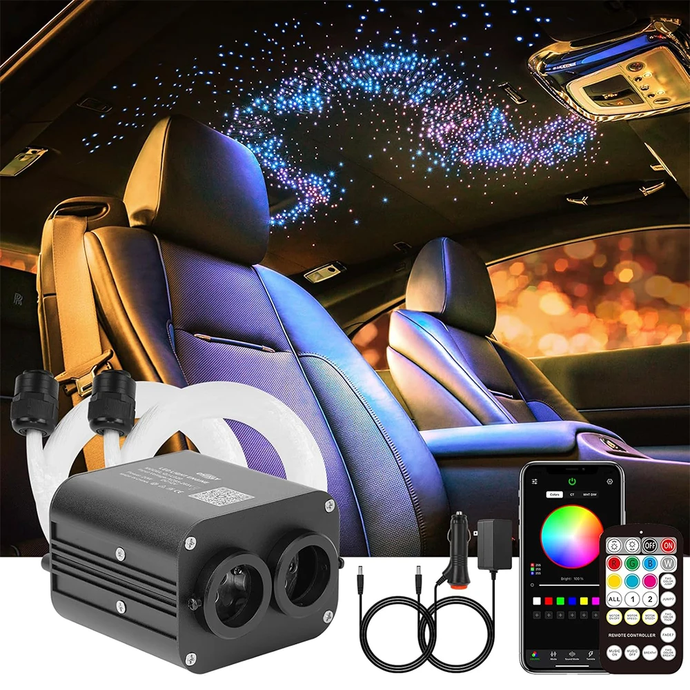 20W Dual Head Car Headliner Starlight Kit Twinkle Optic Starry Sky Car Atmosphere Decoration DC12V Only For  Car Trunk Roof
