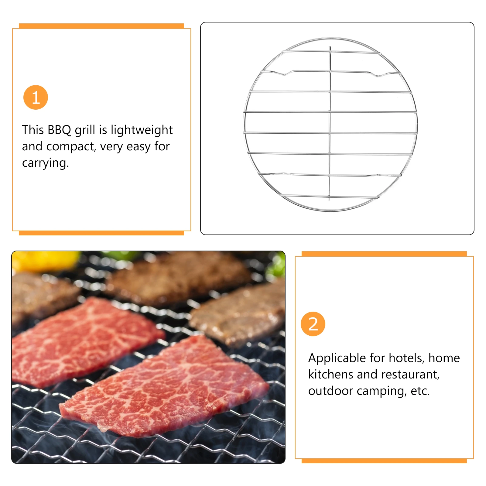 

2 Pcs Outdoor Stainless Steel Barbecue Grill Grills Small Grilling Round Bbq Grate