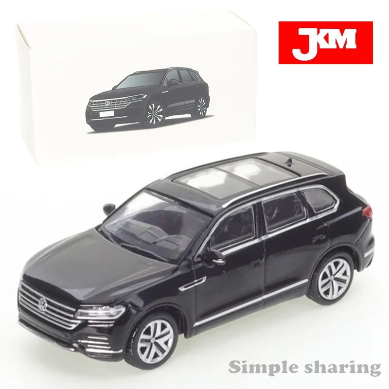 JKM 1/64 Volkswagen Touareg SUV czarno-biały niebieski samochód zabawki ze stopu odlewany Metal pojazdów mechanicznych Model prezent świąteczny dla dzieci zabawki dla chłopców