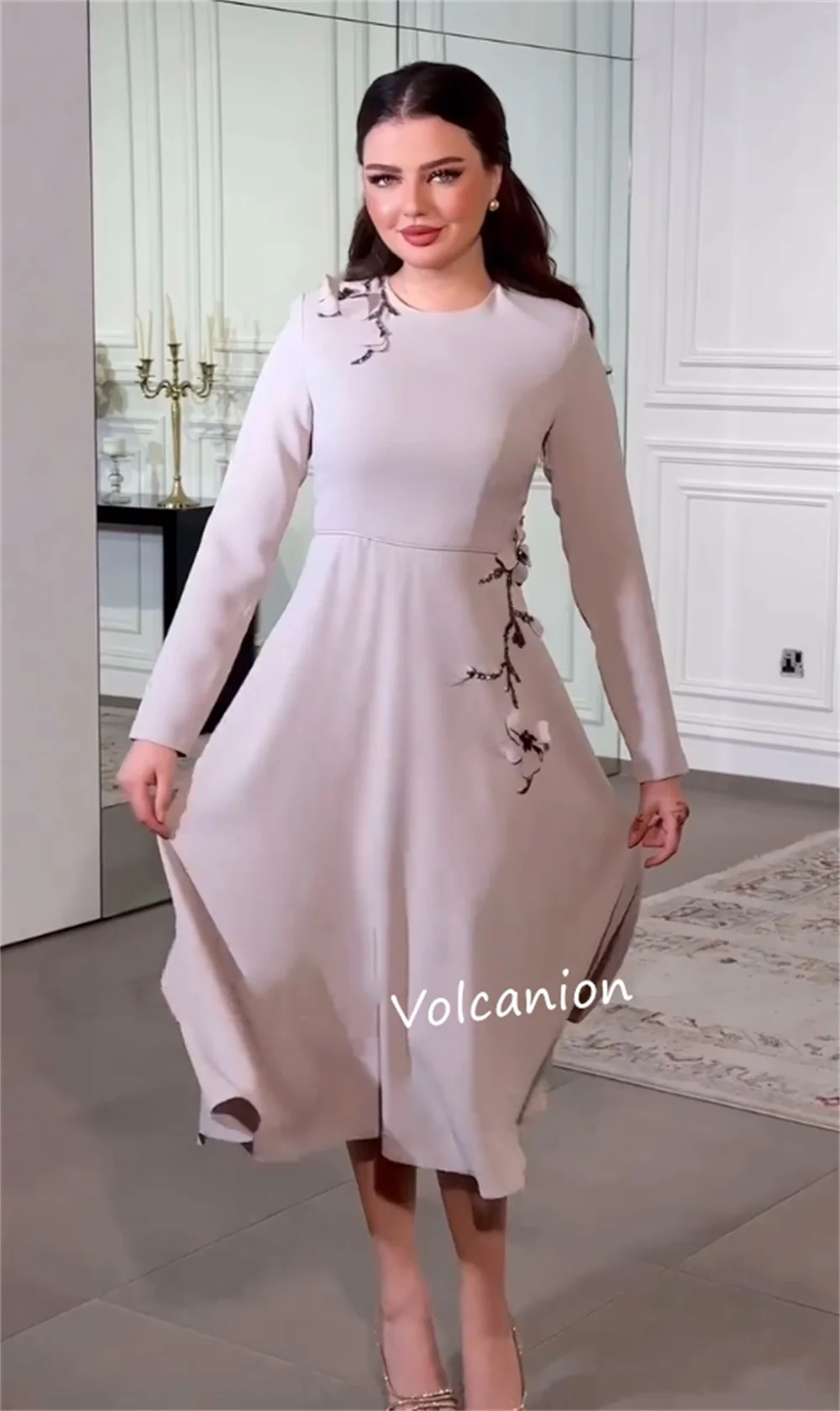 Jersey personalizado miçangas apliques a linha o-pescoço midi vestidos sob medida ocasião clássico tamanhos simples disponíveis