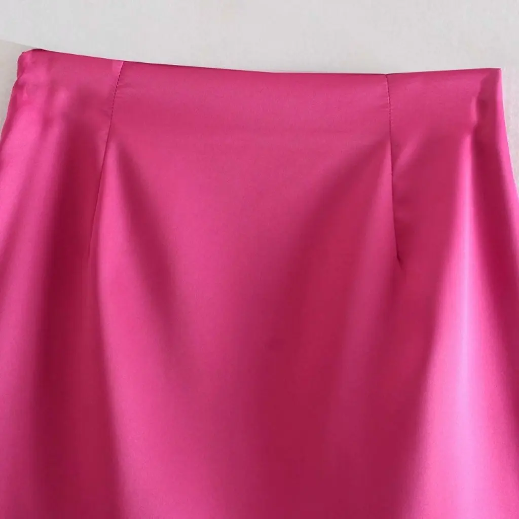 YPFF Minifalda elástica ajustada de cintura alta Falda de cadera profesional con textura brillante para mujeres pequeñas Verano Primavera