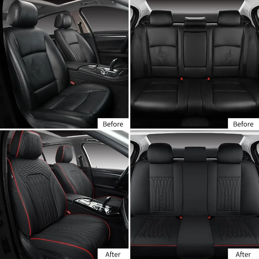 أغطية مقاعد السيارة مجموعة كاملة من أغطية مقاعد الجلد للسيارات حامي مقعد السيارة مقاوم للماء غير قابل للانزلاق أغطية داخلية للسيارة تناسب معظم كاليفورنيا #5