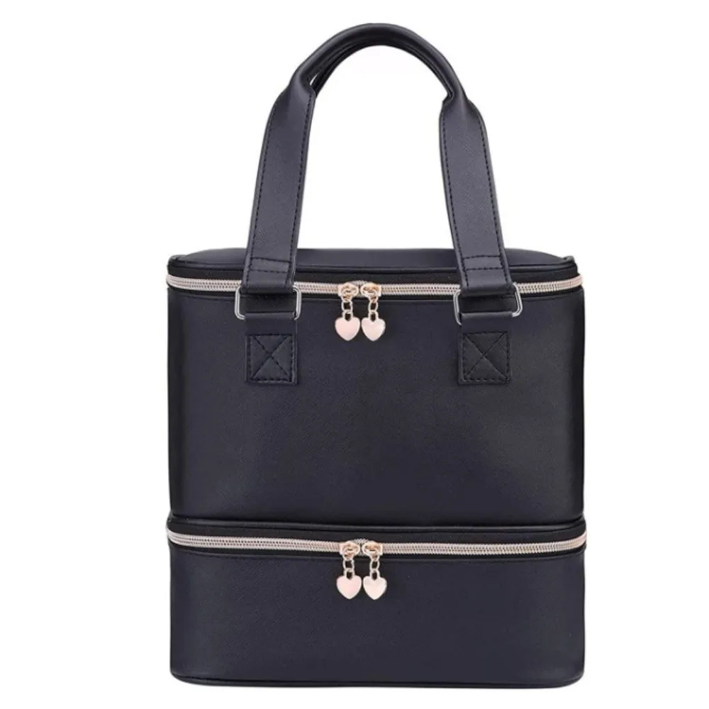 

Двухслойная сумка для хранения лака для ногтей из искусственной кожи, большая вместительная сумка для ухода за ногтями, ручная сумка-органайзер с 30 сетками, сумка-органайзер для эфирного масла