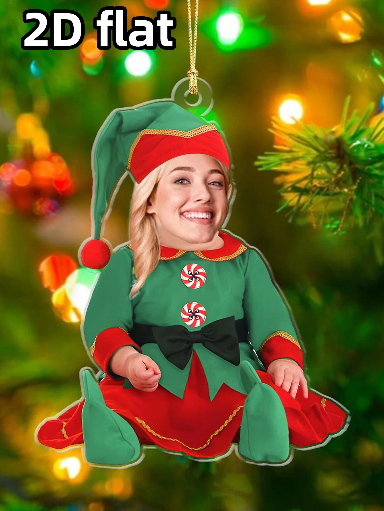 Ornamen Potret Liburan Kustom – Kenang-kenangan Pribadi untuk Bayi, Anak, atau Dewasa dengan Gambar Santa, Elf, atau Manusia Salju