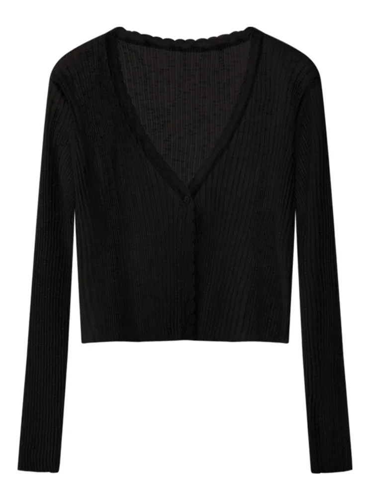 Cardigan estivo corto in maglia di seta di ghiaccio con protezione solare Gonna sottile con bretelle da donna Giacca di garza a strati Coprispalle con aria condizionata