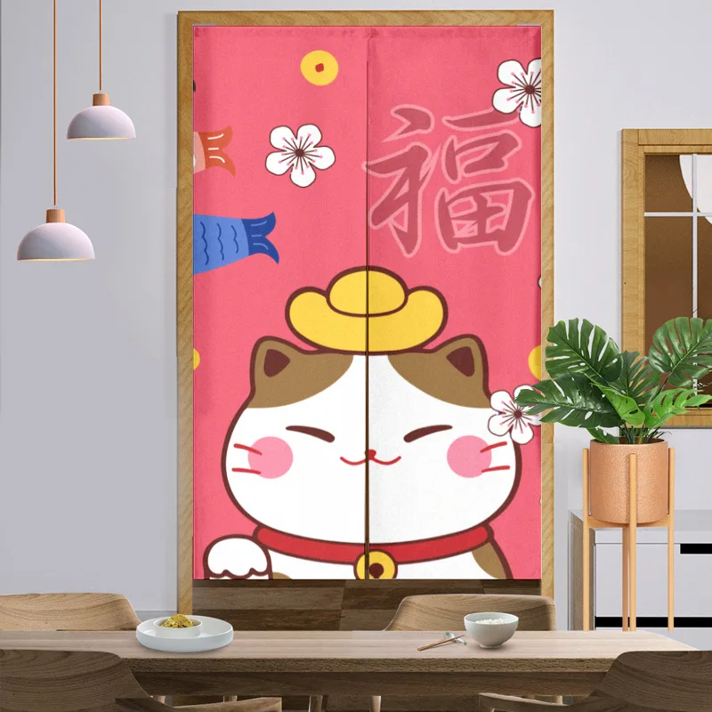 Japanese Style Beckoning Cat Blocking Door Curtain Half Curtain Home Partition Curtains