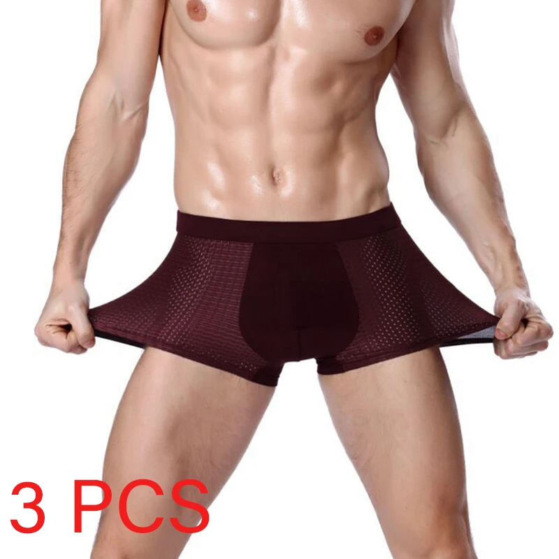 3Pcs/Lot Men's Boxer Brief Underpants Underwear Boxershorts Breathable Hombre Hole Sexy Panties Shorts Lingerie