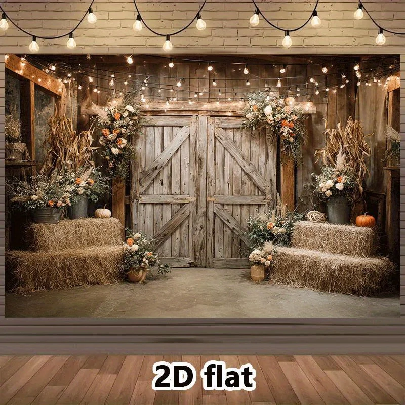 1PC Thanksgiving Fall Country Barn Floral Farmhouse Print Backdrop Banner, Bedroom Photo Background, Polyester, Party Decoration
