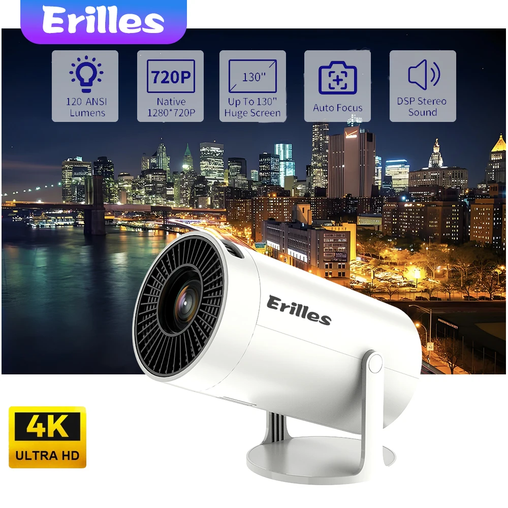 Erilles HY300 Pro 4K Android 11 Projector 260ANSI Allwinner H713 Home Cinema
