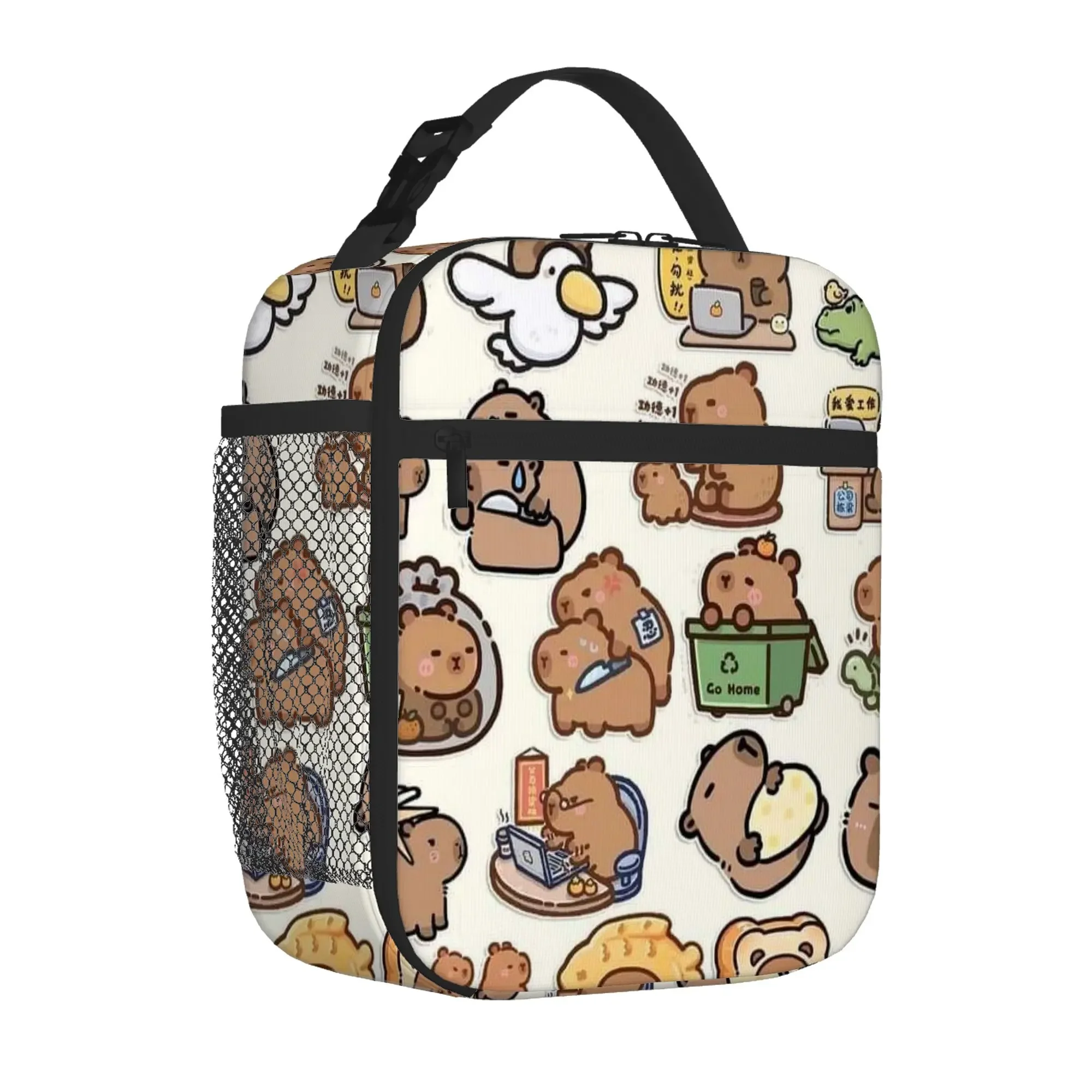 1pc, Cute Capybara Stickers Collection Printed Thermal Bag Insulation Lunch Box for Home/Restaurant Office Use - Unisex Portable