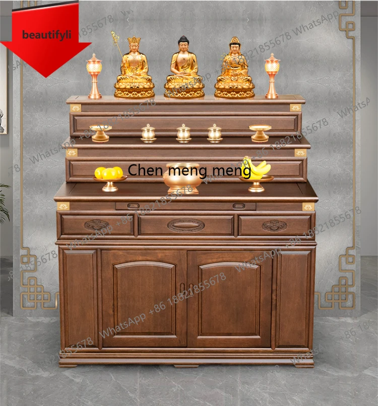 

Solid Wood Buddha Altar Three-Tier Offering Table Step-Style Buddha Shrine Buddha Cabinet Multi-Layer a48