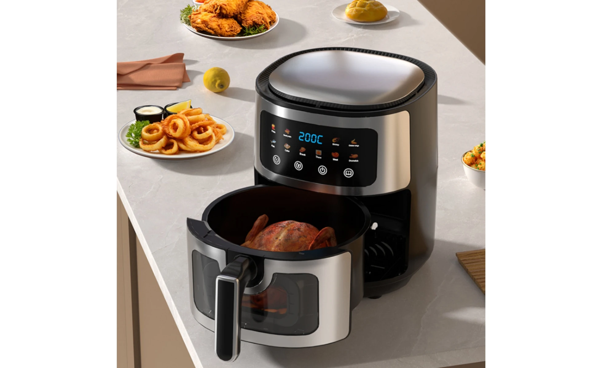 6 L Air Fryer Viewing Window Digital Fryer Countertop Cooker Temperature Display Kitchen Appliance Press Controls 6 L Air Fryer Viewing Window Digital Fryer Countertop Cooker Temperature Display Kitchen Appliance Press Controls