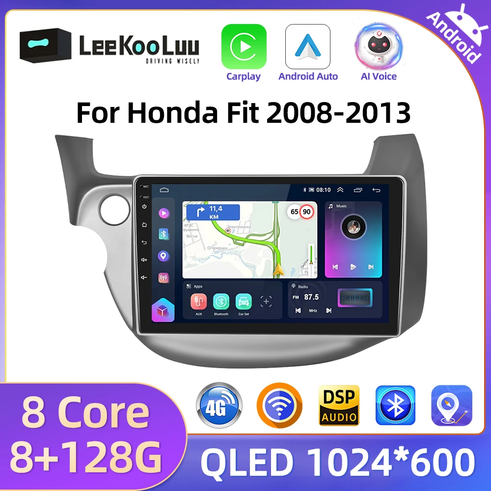 LeeKooLuu CarPlay Android Auto Radio For Honda Fit (left drive)2008-2013 Car Multimedia Player 2Din AutoRadio 4G Wifi GPS Stereo