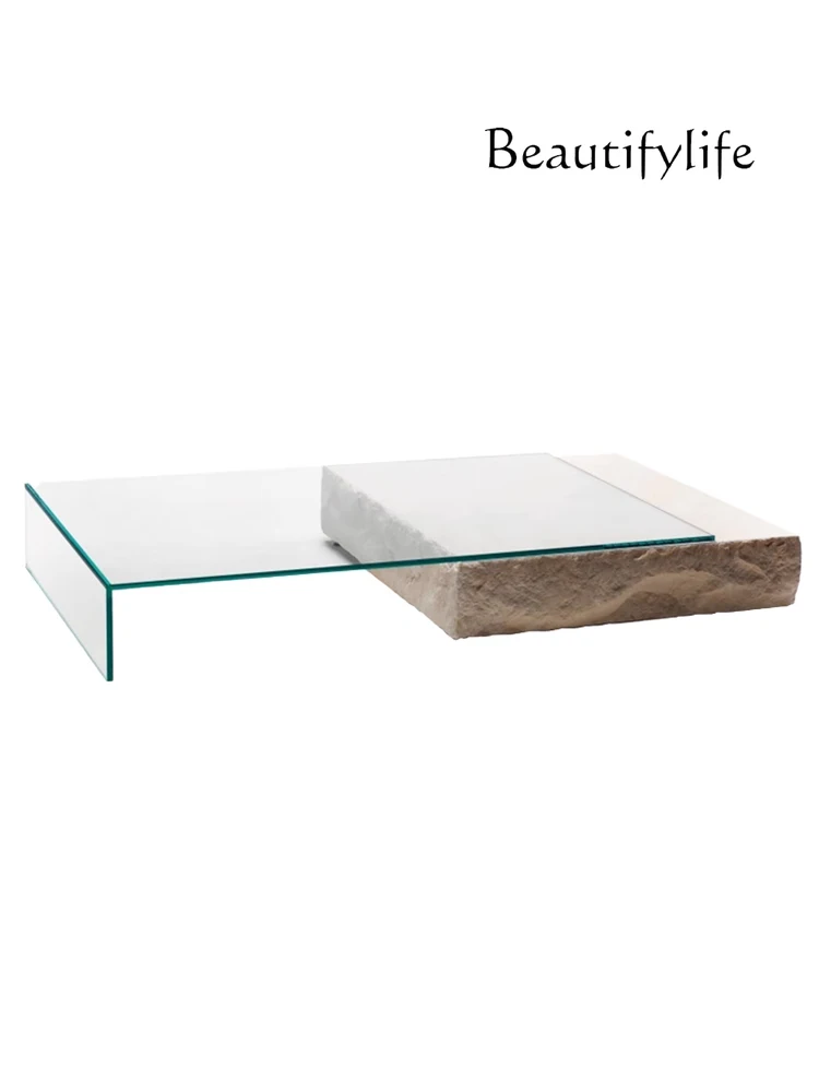 

Simple Modern Marble Rubble Tea Table Italian Design Retractable Square Household Glass Low Table