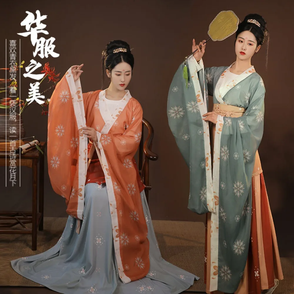 مجموعة Wei-Jin Tang Dynasty Hanfu - أزياء نسائية صينية ذات ياقة متقاطعة معدلة Ruqun Beizi عالية الخصر مكونة من 3 قطع للبالغين