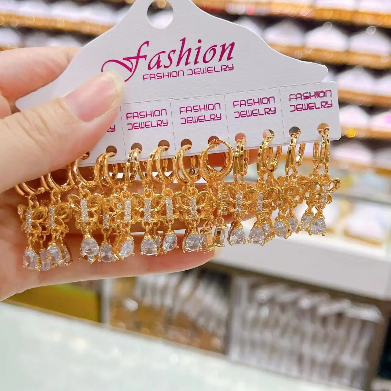 12Pairs Butterfly Drop Earrings with Zircon Delicate Elegant Fashion Jewelry Accessories for Wedding Gift