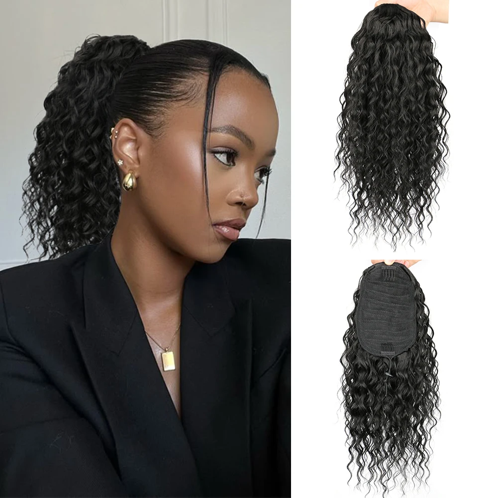 

Belle Show 14 Inch Deep Wave Drawstring Ponytail Synthetic Afro Kinky Curly Ponytail Extension for Women