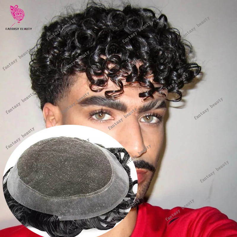 

Мужской парик-накладка 22 мм из натуральных волос (черный, серый, коричневый 1b30) с французским кружевом и полиуретановой основой, дышащая система замещения волос для мужчин