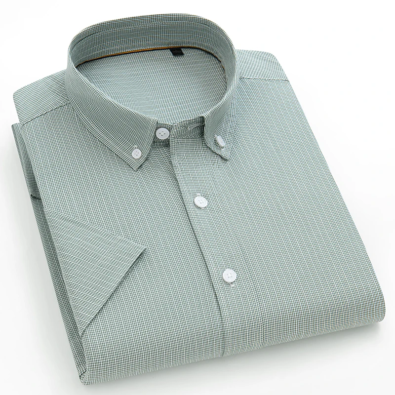 New in shirt summer 100%cotton short sleeve shirts for men slim fit casual plain shirt plaid tops striped Fashion korean clothes