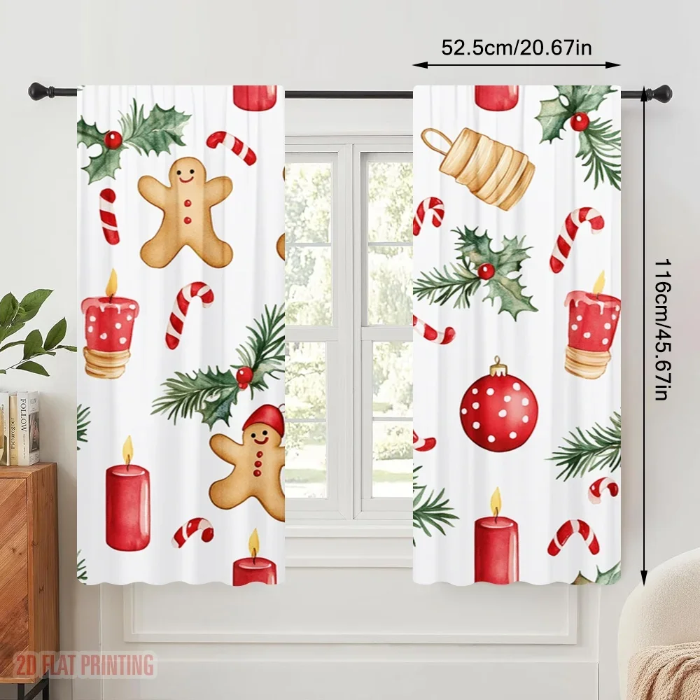 2pcs,2D plane printing Curtain Fabric Christmas Candies Ornaments Trees (2) Versatile Polyester (without rod) Decorations