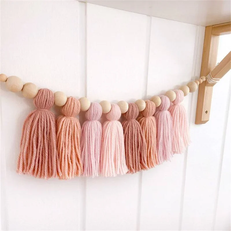 Chic Tassel Garland Various Styles Pom Garland Eco-friendly Decorative Wood Beads Pastel Banner