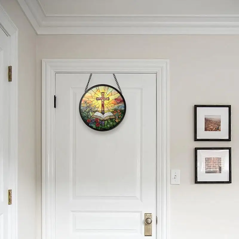 Acrylic Sun Catcher Christian Acrylic Sun Catcher Stained Hangings Religious Home Decoration Flower Design for Window Wall Door