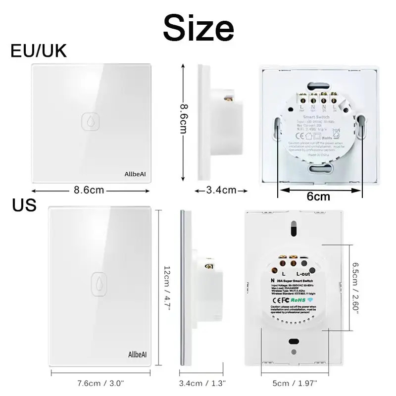 20A EU eWeLink Wifi Zigbee Boiler Smart Switch interruttori scaldabagno, telecomando vocale Touch Panel Timer funziona alexa google