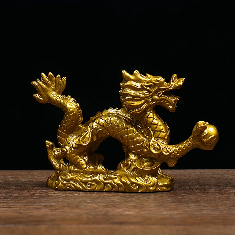 Good Lucky Dragon Chinese Twaalf Zodiac Standbeeld Goud Dragon Standbeeld Dieren Sculptuur Beeldjes Desktop Decoratie