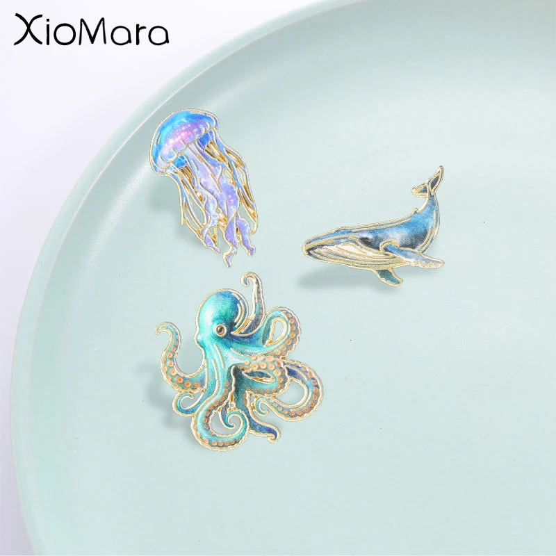 Dreamy Sea Creature Enamel Pin, Octopus Whale Jellyfish Badge, Fashion Backpack Clothing Accessory, Gift for Ocean Life Lovers