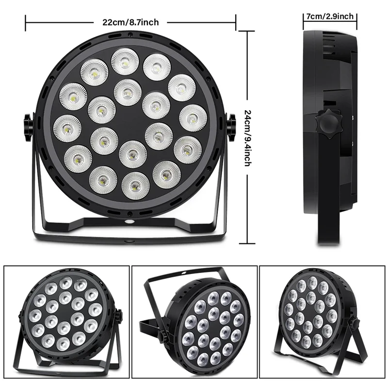 

Светодиодный прожектор 18x10 Вт Полноцветный светодиодный плоский номинальный светильник с эффектом DJ Disco Bar Club Party Wedding DMX512 Stage Light Event Show
