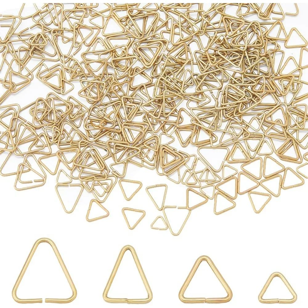 1 Box 400Pcs Triangle Jump Ring Open Jump Rings Pinch Clip Bails Gold Open Jump Ring Pinch Clip Bail Hang Drops Brass making kit