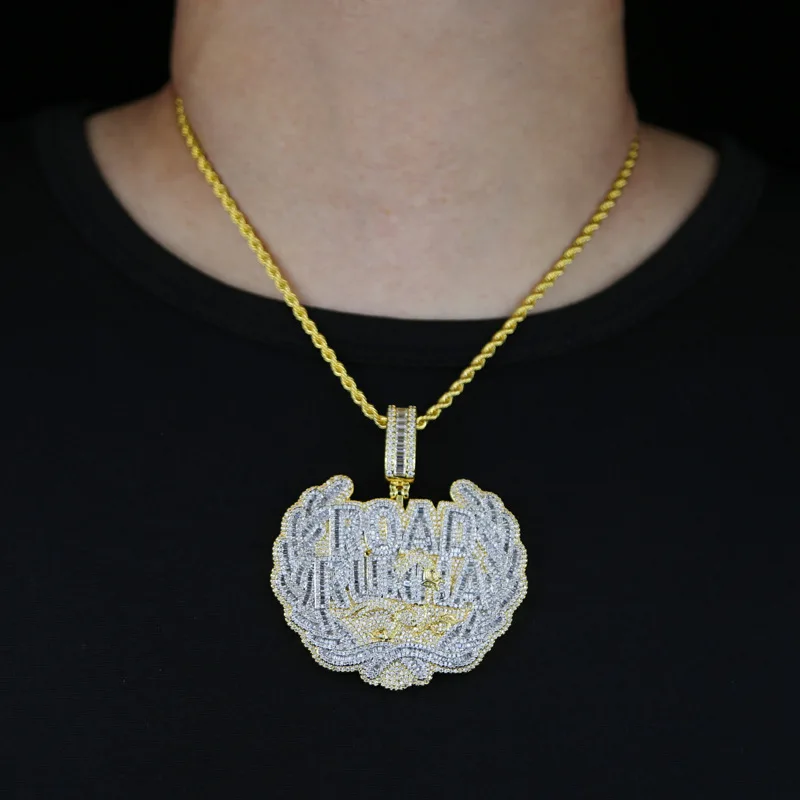 New Large Letter Road Runna Pendant Full of Diamond Electric Gold Men's Hip Hop Jewelry