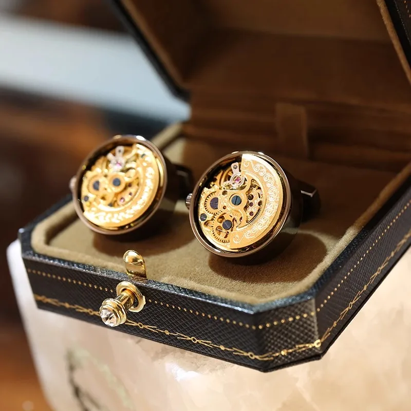 

Permanent winding tourbillon movement high-end French cufflinks men's light luxury cuffs custom shirt suit sleeve studs