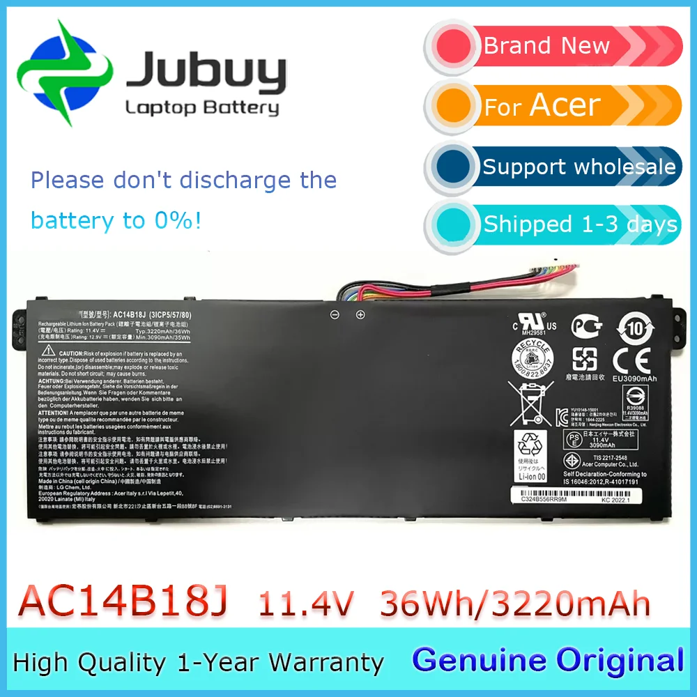 AC14B18J 11.4V 36Wh Original Laptop Battery for Acer Aspire V5-132P V3-112 ES1-511 ES1-512 AC14B13J