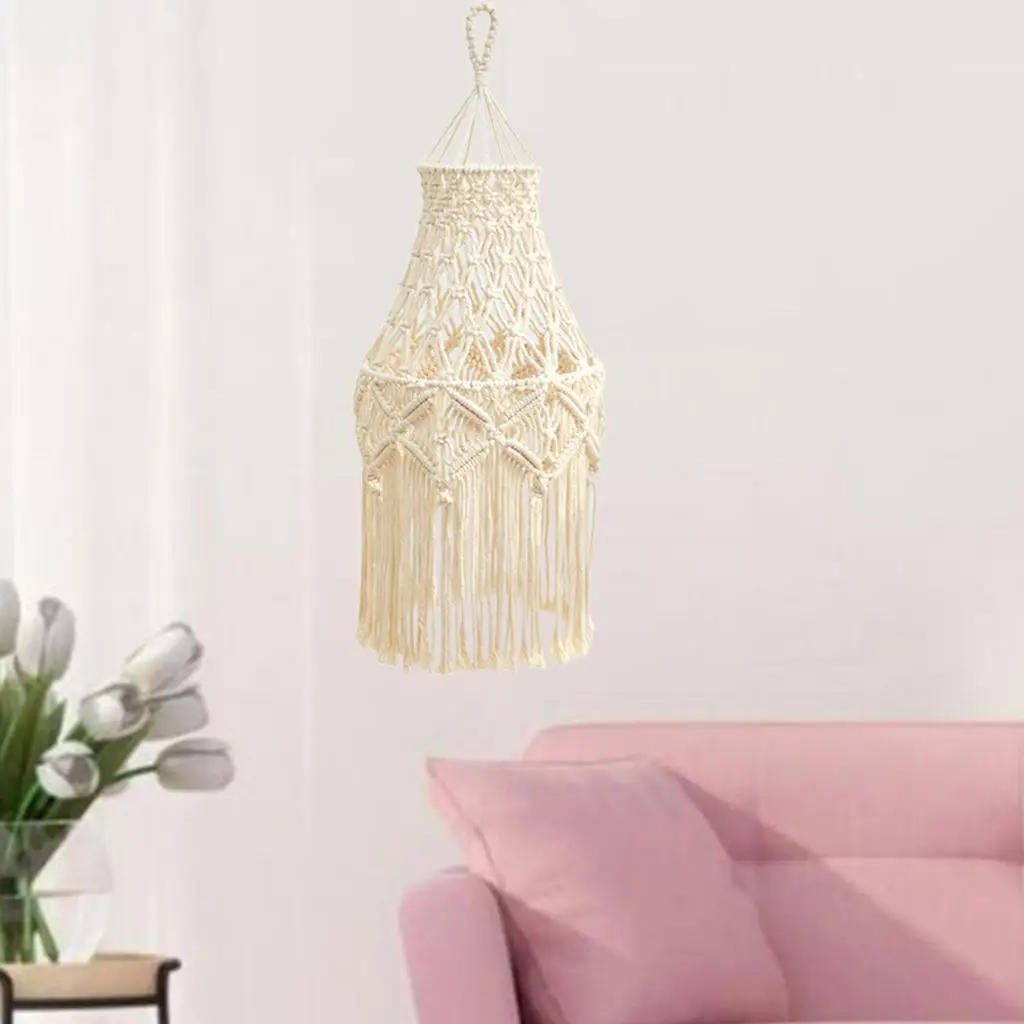 Macrame Lampshade Ceiling Pendant Light Shade Bohemian Light Cover Fitting for Chandeliers, Commercial Residential Decoration