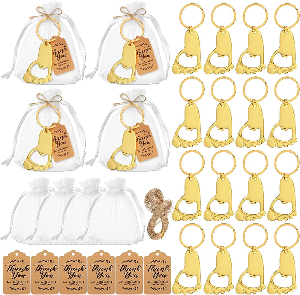 

50Pcs Customied Logo Footprint Keychain Bottle Opener Baby Shower Favor for Guests Baptism Christening Souvenir Party Decoration