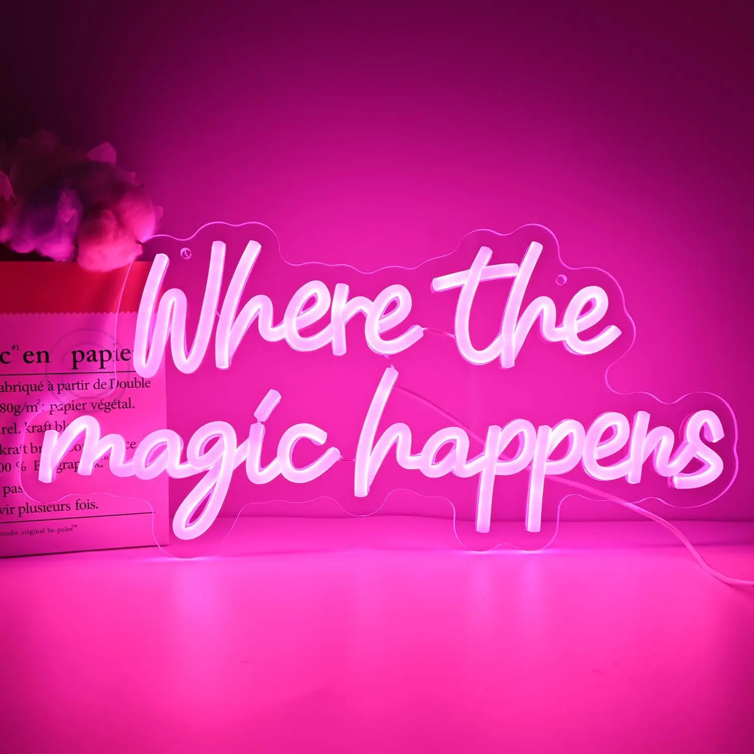 Pink Where The Magic Happens Neon Sign Romantic LED Wall Light for Bedroom Living Room Wedding Party Decor Atmosphere Gift Idea