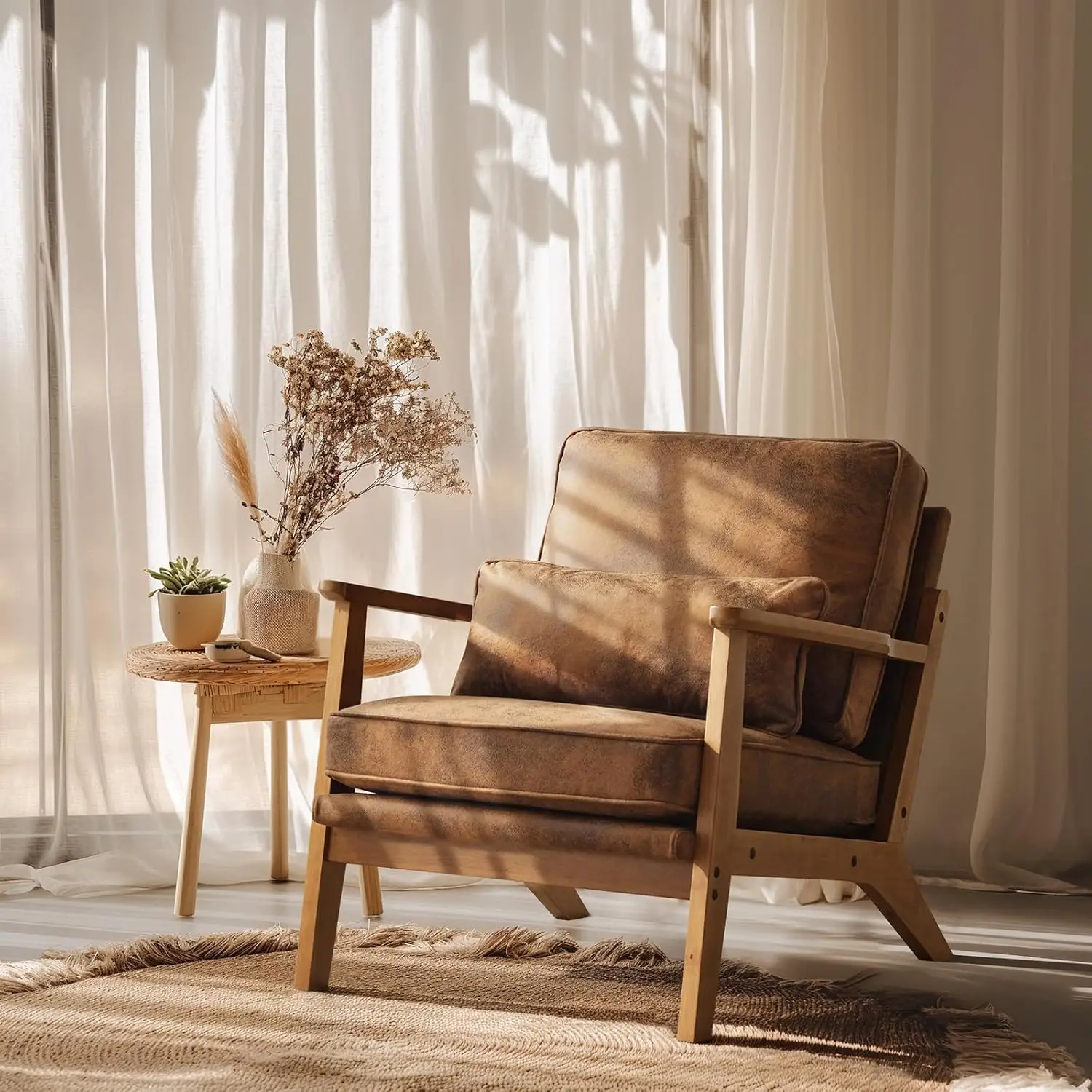 

Стул с широкими подлокотниками из массива дерева, современный стул середины века с обивкой и подушкой, удобный стул для чтения, подлокотник для фермерского дома