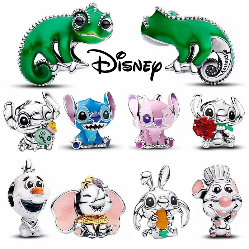 

Disney 925 Silver Hot Charms Cute Stitch Dumbo Beads Pendant Fit For Necklace Original Bracelet DIY Festival Women's Party Gifts