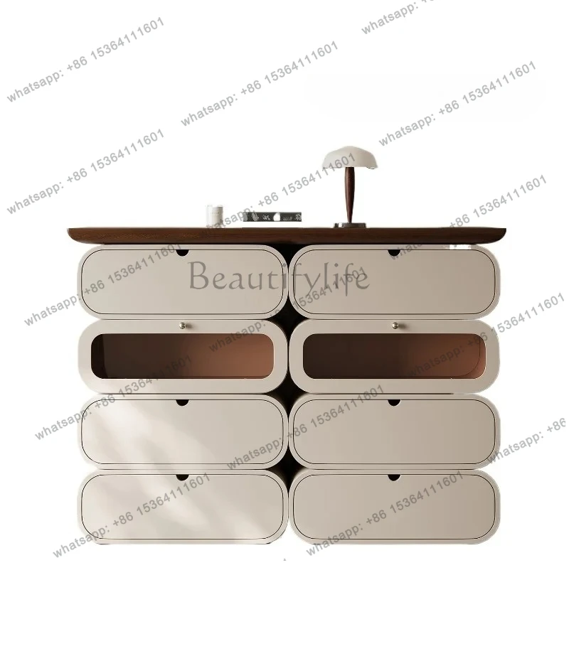 

cream style solid wood eight-bucket cabinet, living room against the wall, large-capacity creative decorative storage cabinet