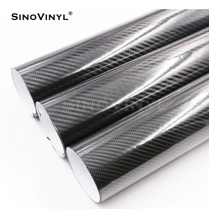 SINOVINYL Air Bubble Free Auto Decoration Sticker Vinyl Film Car Wrap Carbon Fiber High Glossy 2D 3D 4D 5D 6D Black PVC Body