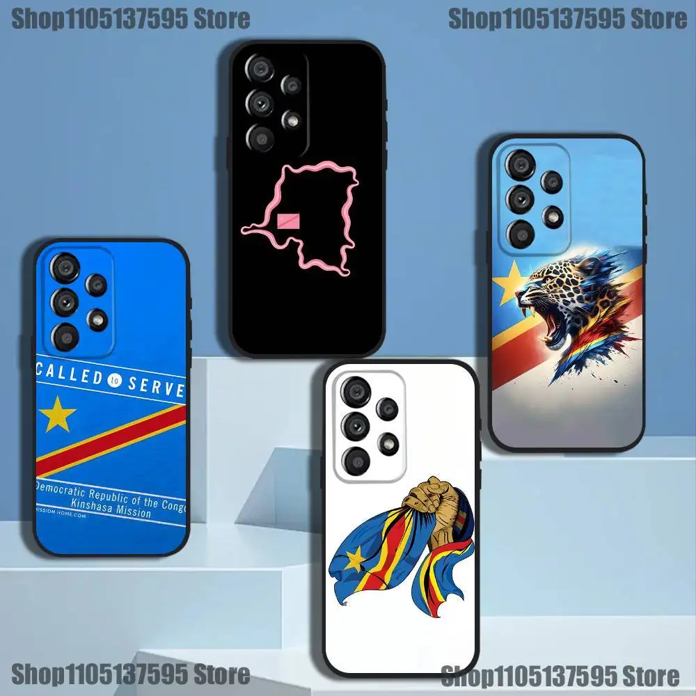 Custodia per telefono con bandiera del Congo della Repubblica Democratica per Samsung Galaxy A91,80,73,72,71,53,52,51,22,5G Cover nera morbida antiurto